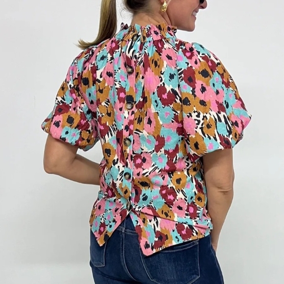 THML Treat You Right Cream Floral Blouse Button Down Back S - Picture 3 of 12